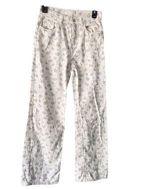 H&M White Floral Twill Denim Jeans Pants Purple Lavender Pattern Size 2